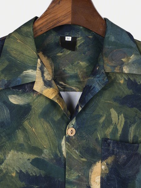 

Green Pockets Shirt Collar Beach Shirts, Men's Floral shirt