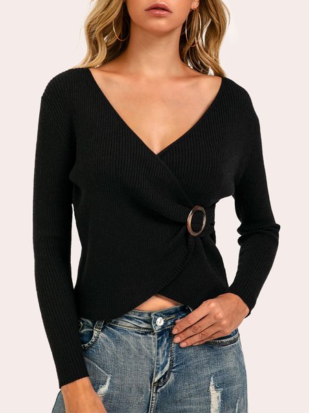 

Black Sexy Cross Knitted V Neck Sweater, Tops