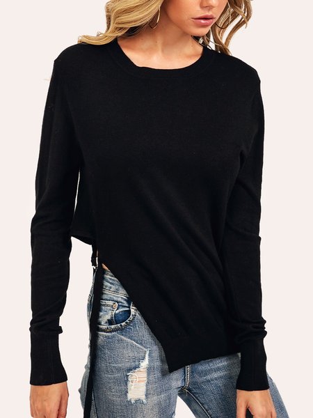 

Black Long Sleeve Knitted Sweater, Tops
