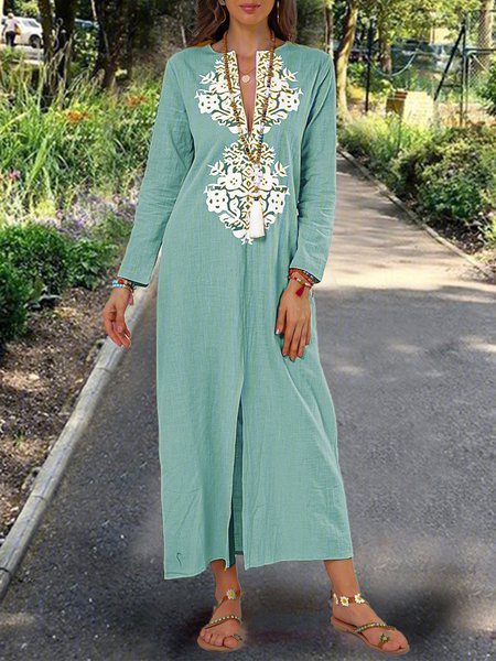 

Elegant Geometric Long Sleeve Weaving Dress, Light blue, Dresses