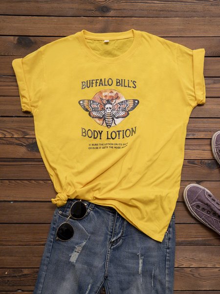 

Round Neck Casual Printed Short Sleeve T-shirt, Yellow, T-shirts