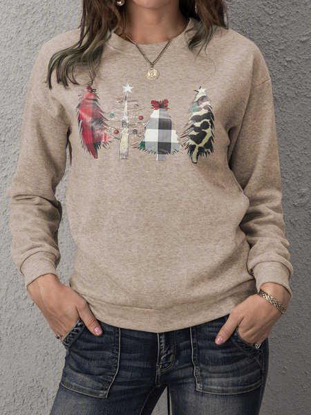 

Gray Crew Neck Long Sleeve Casual Shirts Blouses, Khaki, Long sleeve tops