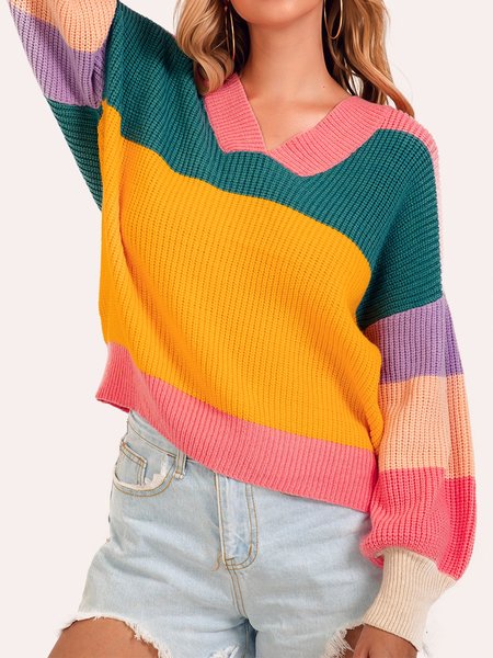 

Multicolor Sweet Knitted Color-Block Sweater, Auto-clearance