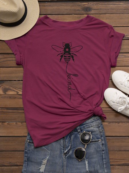 

Printed Short Sleeve Casual T-shirt, Wine red, T-Shirts