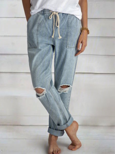 

Plus size Vintage Solid Ripped Jeans, Blue, Pants