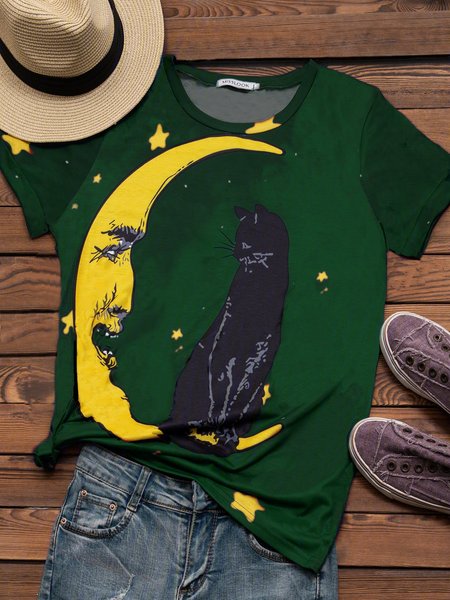 

Crew Neck Casual Cotton-Blend Animal T-Shirts, Green, T-Shirts