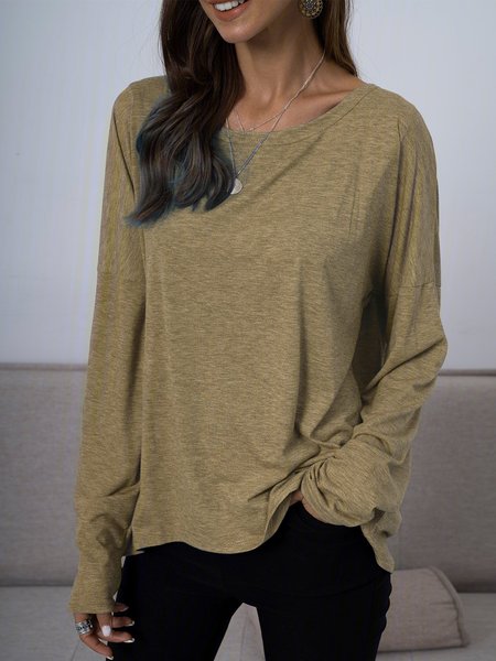 

Camicetta Solido Casuale Maniche Lunghe, Cachi, Sweater