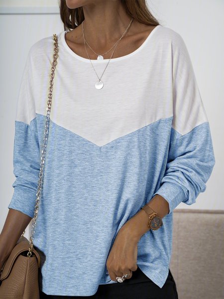 

Long Sleeve Knitted Casual Sweater, Blue, T-Shirts