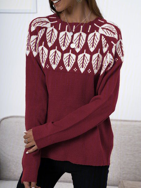 

Long Sleeve Printed Crew Neck Knitwear & Sweaters, Red, Knitwear & Sweaters