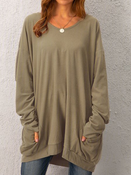 

Top Casuale Tasche con Maniche Lunghe Solido, Cachi, Tops