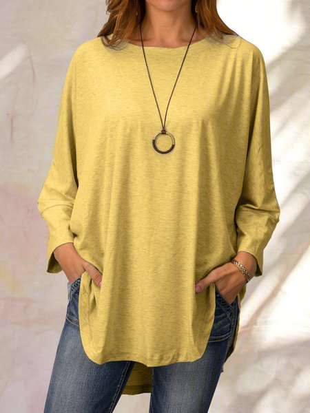 

Solid 3/4 Sleeve Cotton-Blend Casual Shirts & Tops, Yellow, Tunics