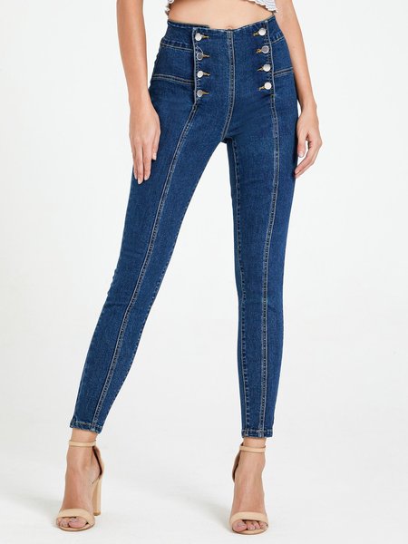 

Deep Blue Buttoned High-rise Denim Sheath Pants, Bottoms