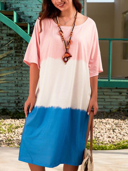 

Casual Short Sleeve Tunic Knitting Dress, Blue, Midi Dresses
