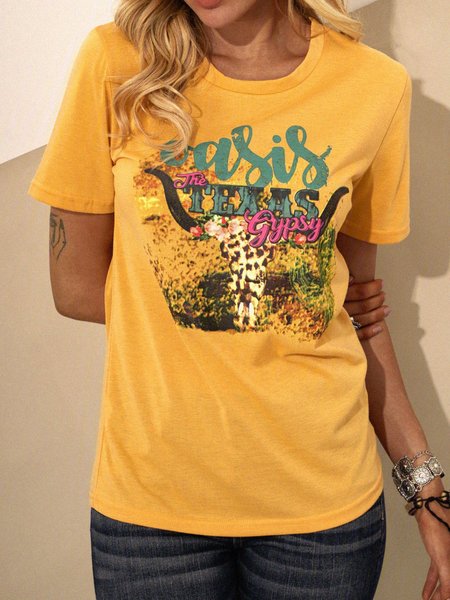 

Yellow Short Sleeve Crew Neck Cotton Shirts & Tops, Tops