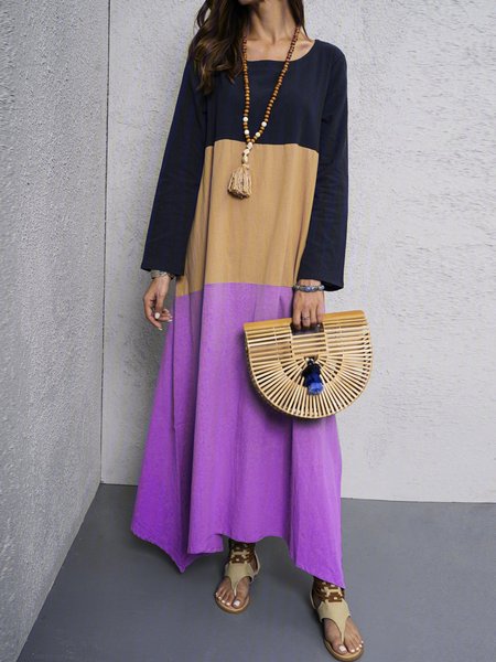 

Girocollo Maniche Lunghe Abito, Viola, Midi Dresses