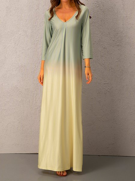 

Graphic Printed Casual V-neck Long Sleeve Maxi Dress, Green, Tie dye dress