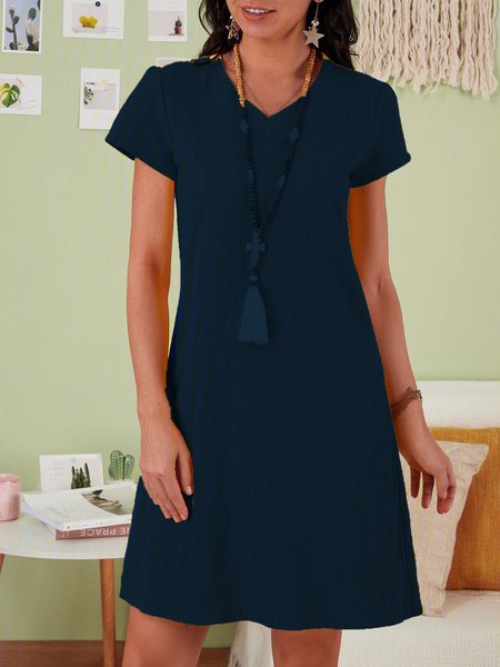 

Solid Cotton Short Sleeve Casual Dresses, Dark blue, Casual Dresses
