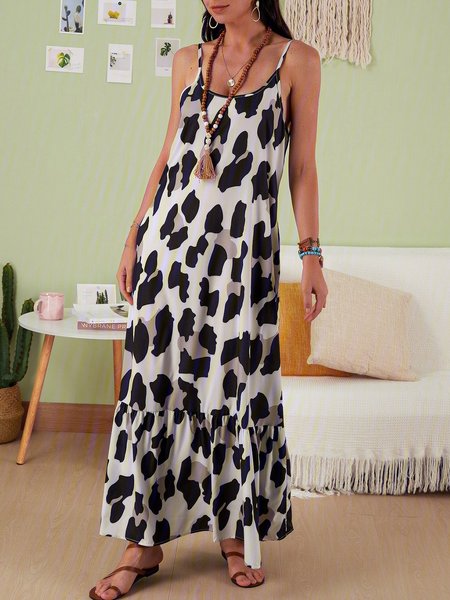 

Leopard Casual Spaghetti-Strap Crew Neck Weaving Dress, Boho dresses