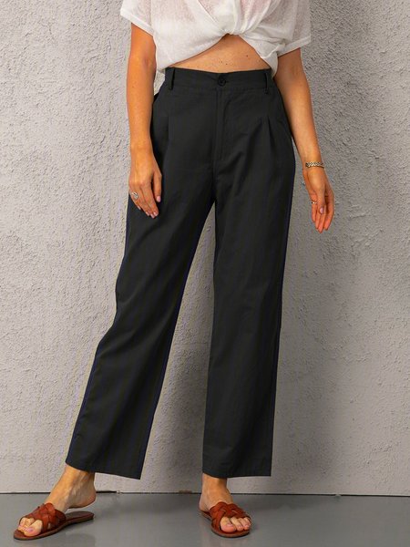 

Plain Casual Pants, Black, Pants