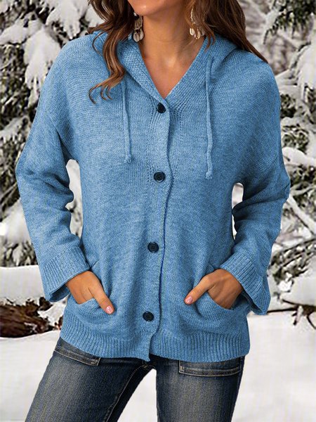 

Casual Long Sleeve Knit coat, Blue, Cardigans