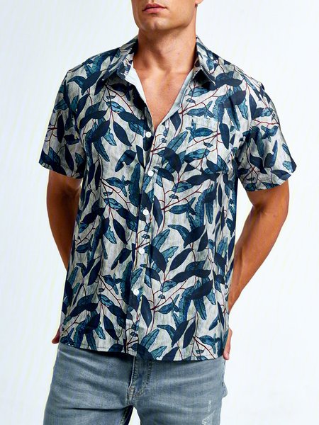 

Blue Casual Cotton Shirts, Flower, Shirts ＆ Blouse