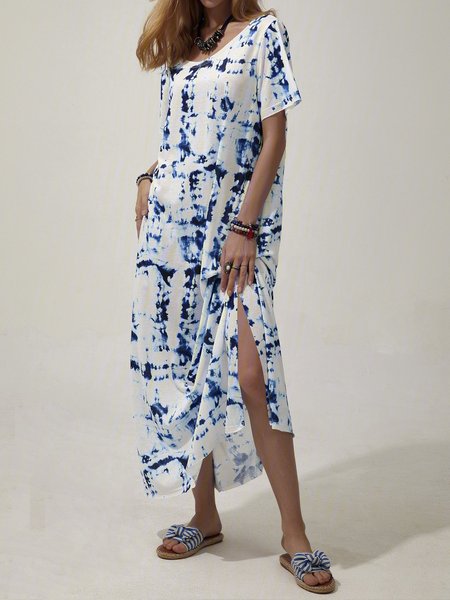 

Blue Casual Shift Scoop Neckline Weaving Dress, Casual Dresses