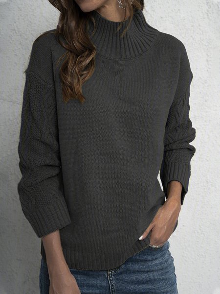 

Plus Size Plain Long Sleeve Casual Sweater, Black, Knitwear & Sweaters