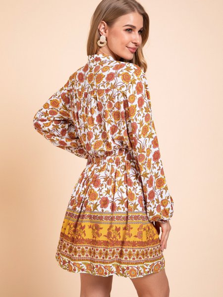 

Orange Long Sleeve Floral Dresses, Mini Dresses