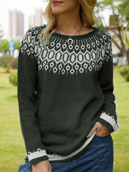 

Color-Block Vintage Sweater, Gray, Knitwear & Sweaters