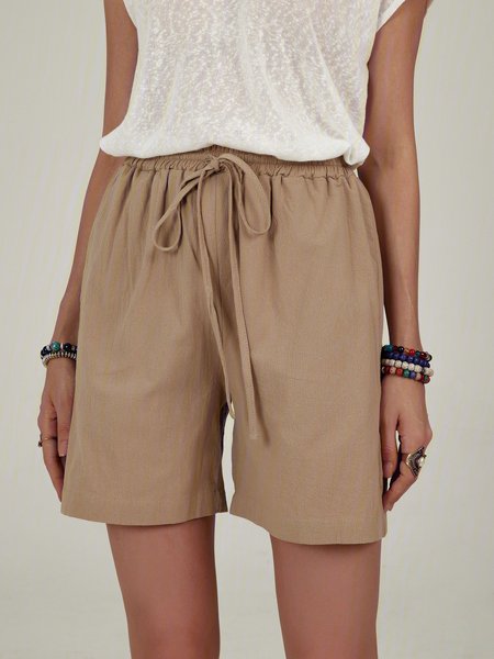

Casual Linen Loose Fit Drawstring Shorts, Light khaki, Shorts