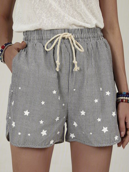 

Star print striped shorts casual shorts, Gray, Shorts