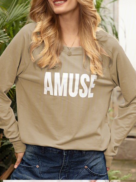 

Casual Long Sleeve Letter Shirts & Tops, Khaki, Sweatshirts & Hoodies