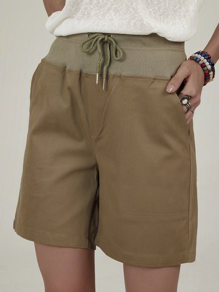 

Army Green Cotton-Blend Plain Casual Shorts, Shorts