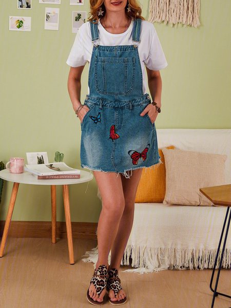

Blue Animal Denim Spaghetti-Strap Printed Weaving Dress, Auto-Clearance