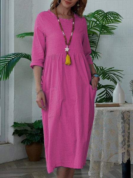 

Plus Size Midi Dresses Women Solid 3/4 Sleeve Crew Neck Dresses, Violet, Casual Dresses