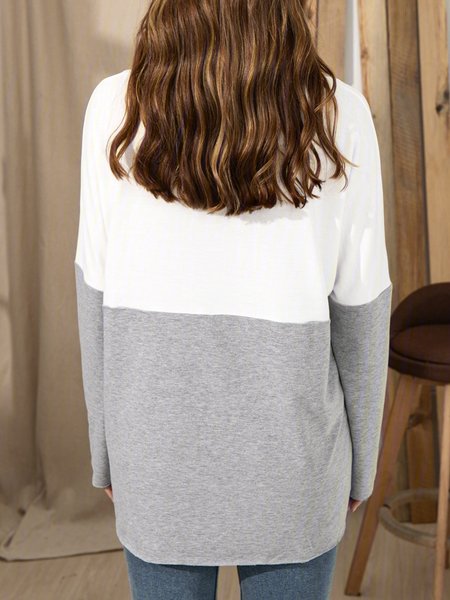 

Casual Stitching Long Sleeve Top, White, Hoodies & Sweatshirts