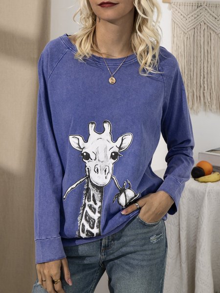 

Crew Neck Casual Tops, Blue, Long sleeve tops