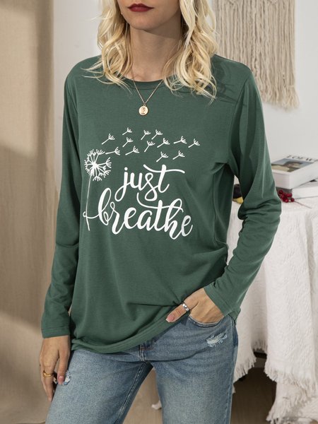 

Casual Printed Cotton-Blend Floral Tops, Green, Tops