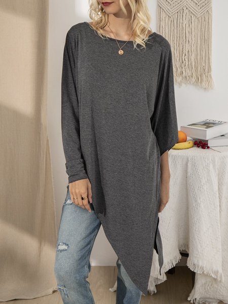 

Cotton-Blend Long Sleeve Shift Tops, Dark gray, Long sleeve tops