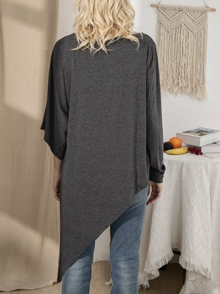 

Cotton-Blend Long Sleeve Shift Tops, Dark gray, Designers