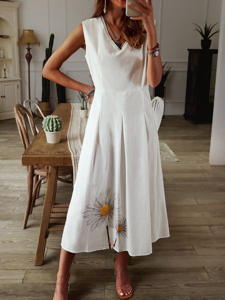 

Abito Casuale Floreale di Cotone, Bianco, Linen & Cotton Dresses