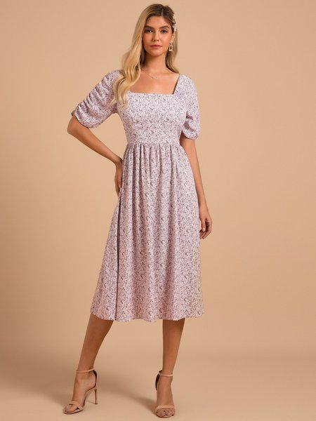 Light Purple Bateau/boat Neck Half Sleeve Weaving Dress, Dresses