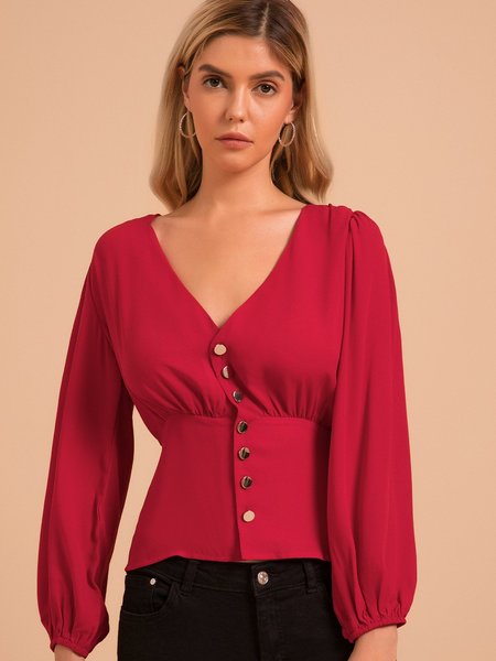 Red Chiffon Long Sleeve Blouse, Shirts & Blouses