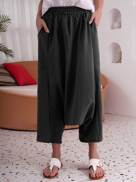 

Black H-line Casual Pockets Harem Plus Size Pants, Gray, Pants
