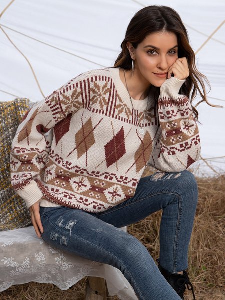 

Coffee Cotton-Blend Paneled Long Sleeve Sweater, Tops