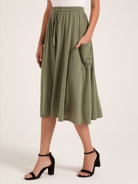 

Green Casual Plain Cotton-Blend Skirts, Bottoms