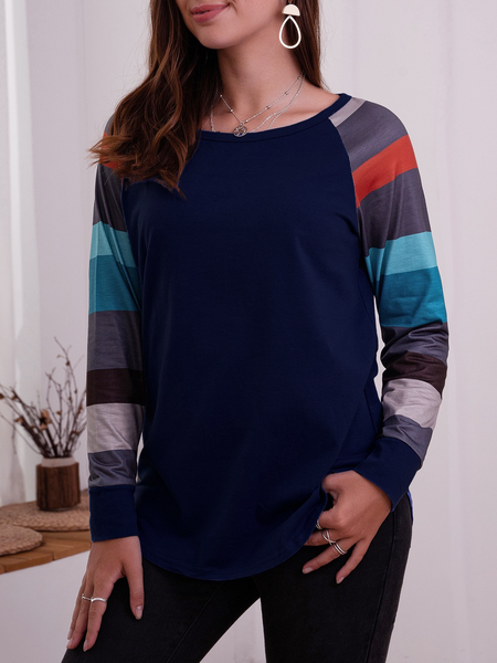 

Striped Long Sleeve Casual T-Shirt, Navy blue, Auto-Clearance
