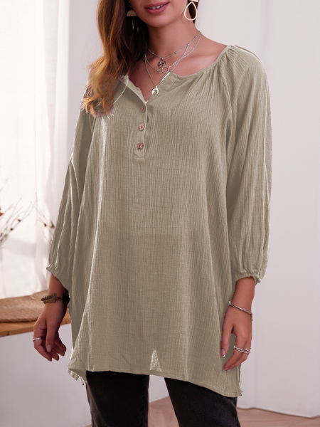 

3/4 Sleeve Casual Blouse, Khaki, Shirts & Blouses