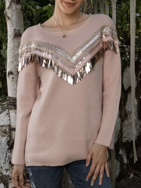 

Khaki Crew Neck Casual Long Sleeve Sweater, Tops