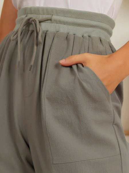 

Beige Drawstring Plain Casual Pants, Pants